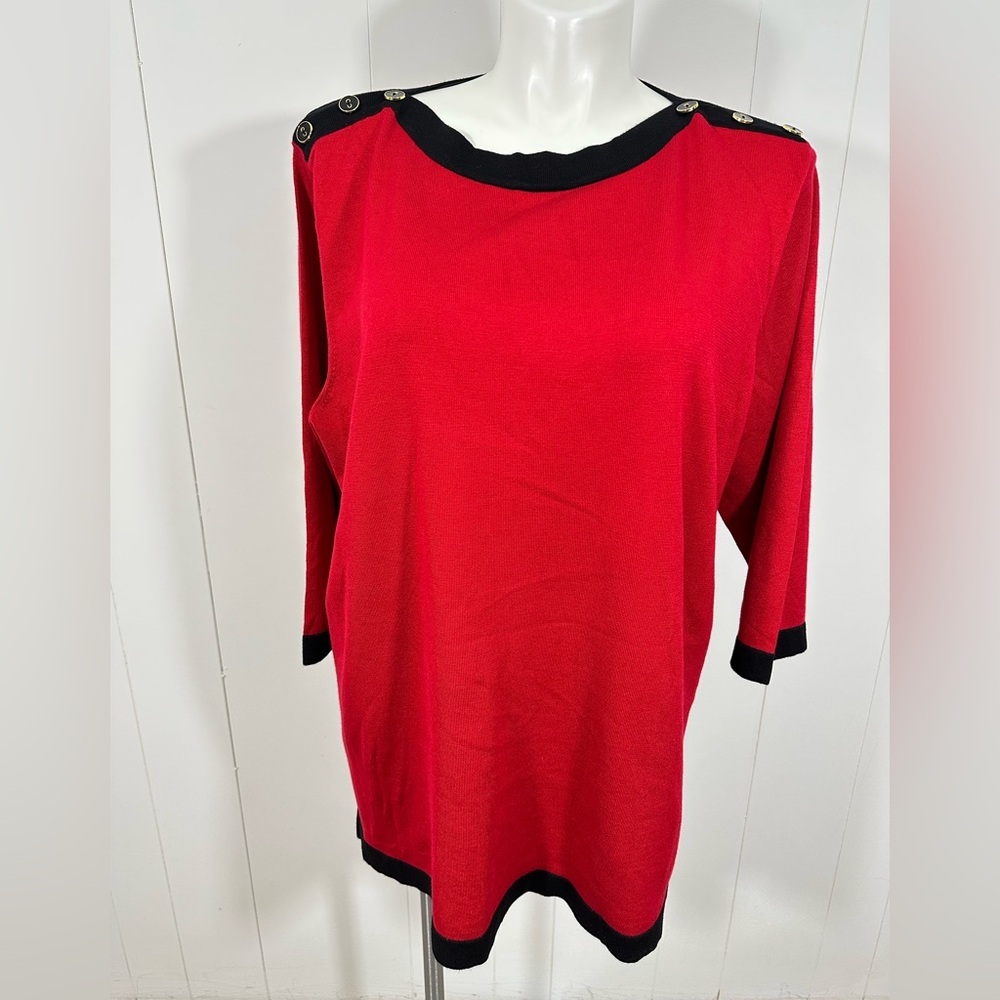 NWT Cable & Gauge Black Red Tunic Boatneck Sweater Plus Sz 3X 3/4 Sleeve
